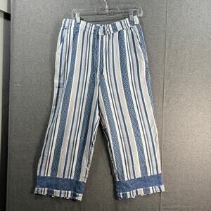 Denim & Co. Naturals Regular Linen Blend Crop Pants Med Denim Blue Small